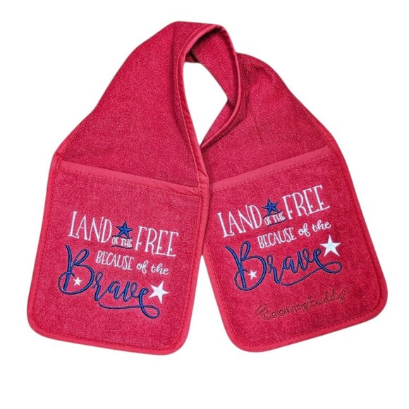 💎Cooking Buddy Towel & Pot Holder by Campanelli Patriotic Red Embroidered Mitt - Picture 1 of 5